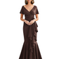 Satin Mother of the Bride Dress with Cascading Ruffles and Mermaid Tail V-Neck