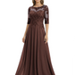 Illusion Neck Mother of the Bride Dress Half Sleeve Lace Applique Gowns Chiffon