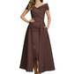 Formal Floor-Length Mother of the Bride Gown Satin Maxi Dress with Slit Off Shoulder
