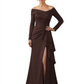 Elegant Mother of the Groom Dress Cascading Ruffle Satin Gown with High Slit Long Sleeves