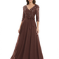 Chiffon Mother of the Bride Dress with Sequin V-Neck and Elegant Bow Sash