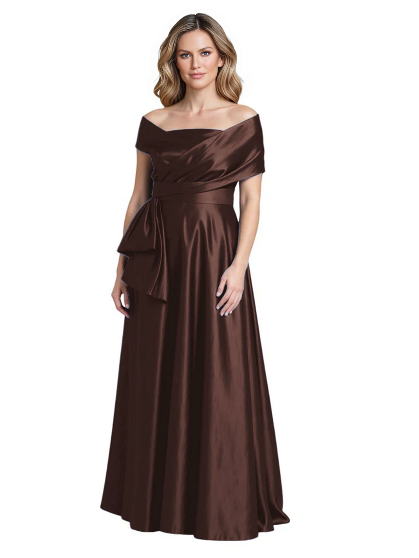Formal Floor-Length Mother of the Bride Gown Sleeveless Satin Maxi Dress with Drape
