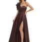 Elegant Mother of the Groom Dress A-Line Satin Formal Gown with High Slit Ruched Bodice