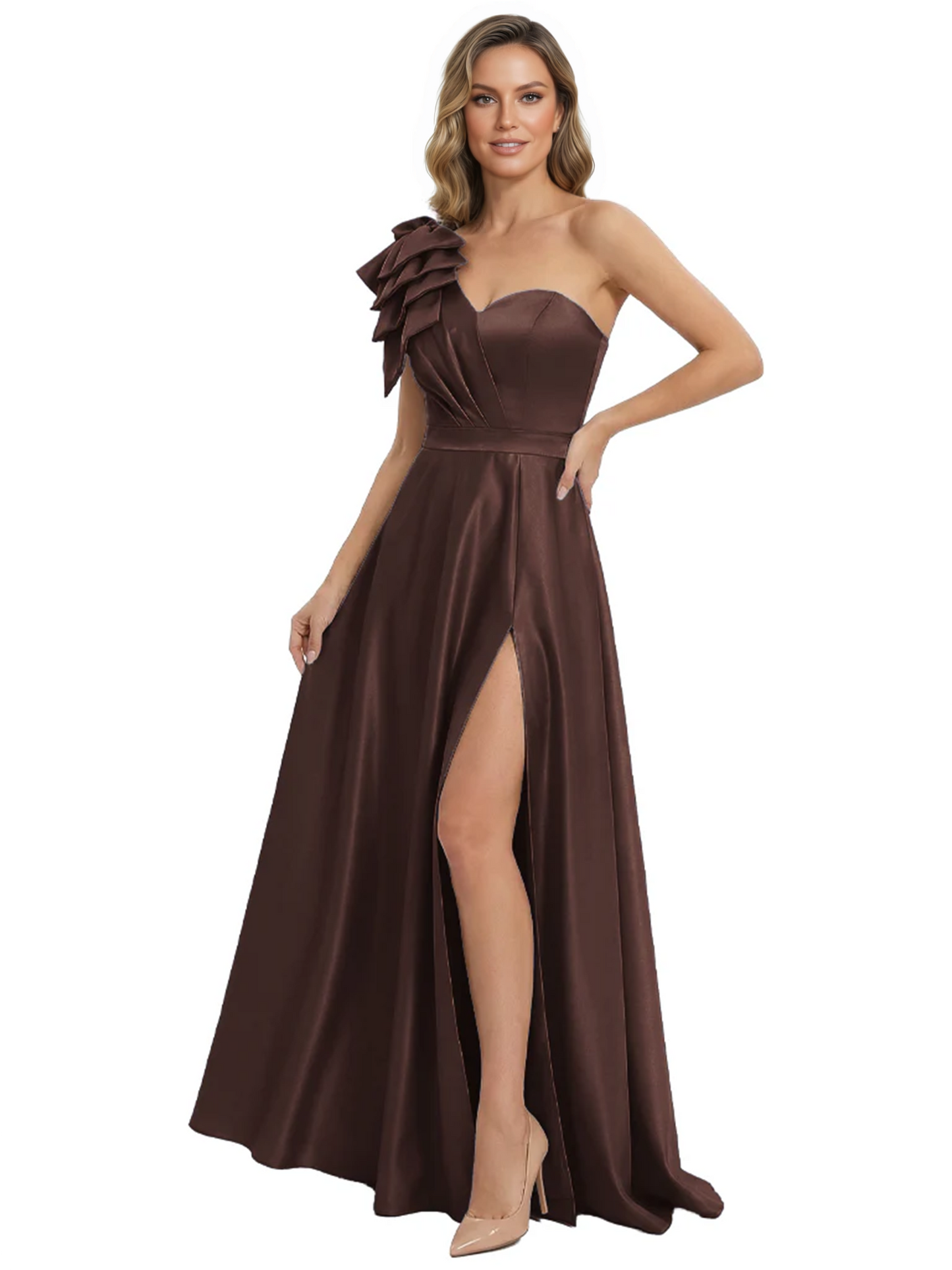 Elegant Mother of the Groom Dress A-Line Satin Formal Gown with High Slit Ruched Bodice