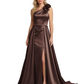 One Shoulder Sleeveless Mother of the Brides Dresses Floor Length Slit With Train