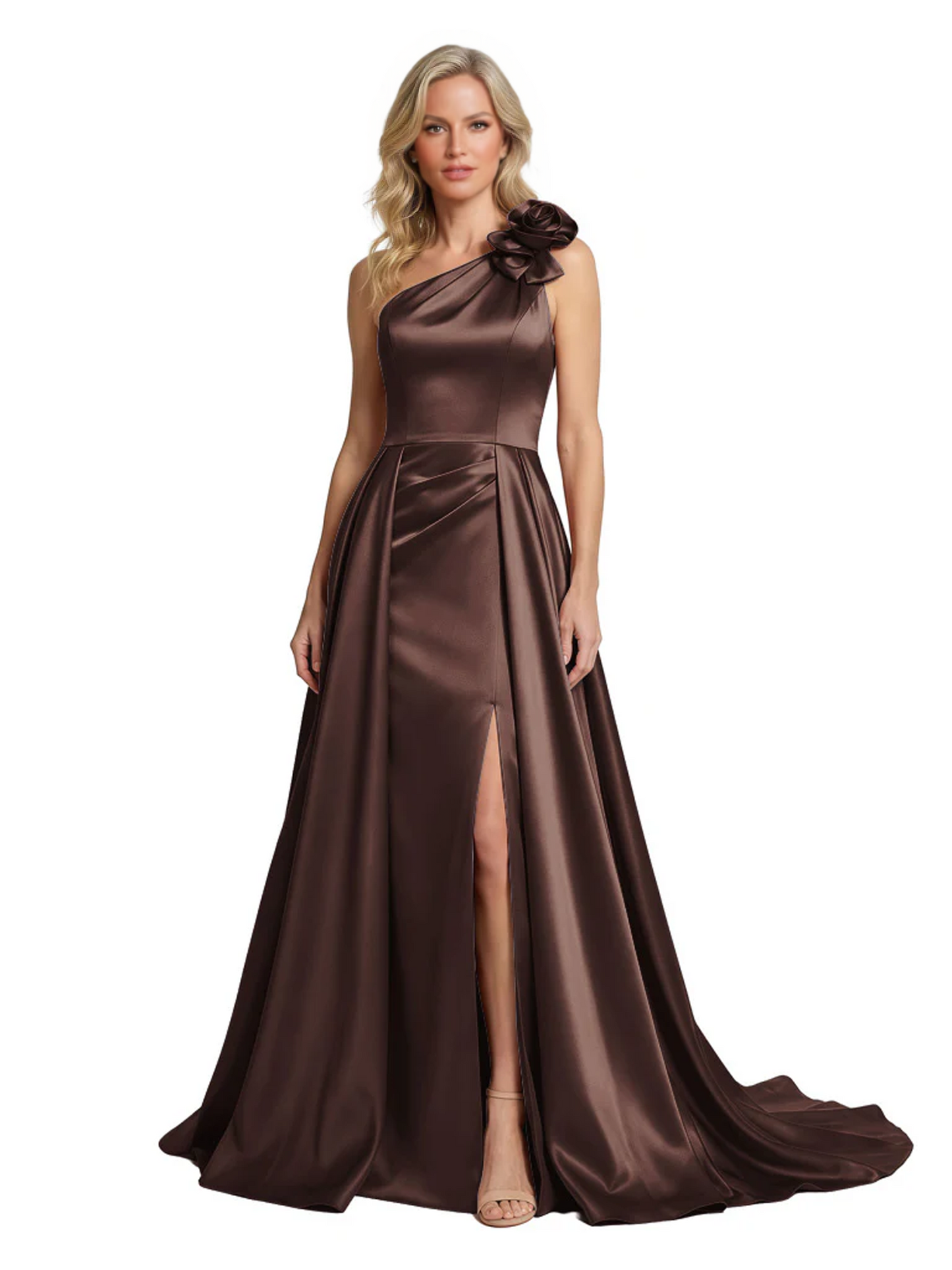 One Shoulder Sleeveless Mother of the Brides Dresses Floor Length Slit With Train