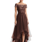Formal High-Low Mother of the Bride Gown Short Sleeve Lace Maxi Dress with Tiered Skirt