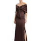 Formal Floor-Length Mother of the Bride Gown Satin Maxi Dress with Bow Neckline