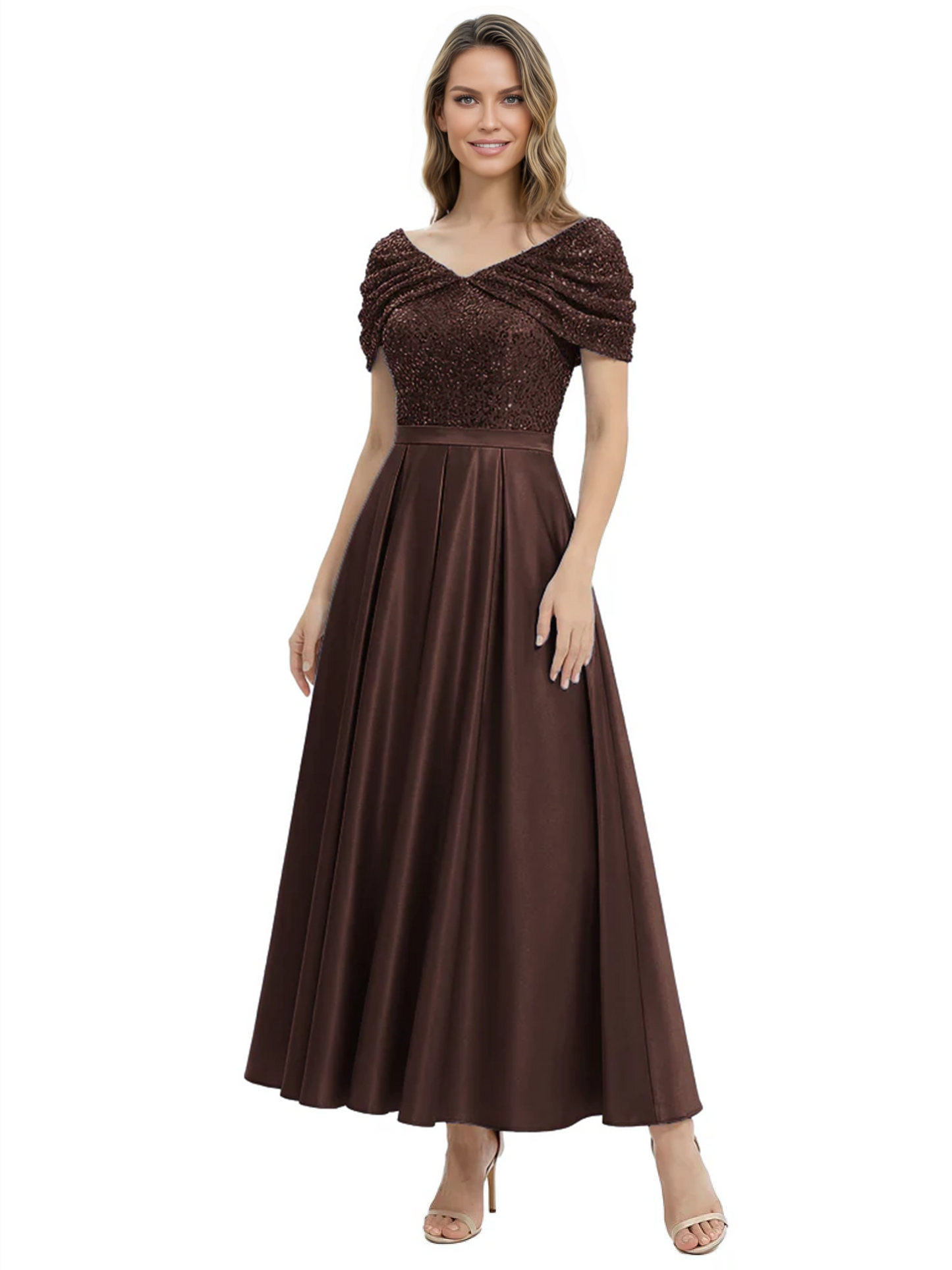 Luxury Formal Dress Sparkling Sequin Top Mother of Bride Dress Silk Satin A-Line Gowns