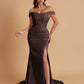 Elegant Soft Satin Mermaid Off Shoulder Side Slit Floor-Length Mermaid Bridesmaid Dresses