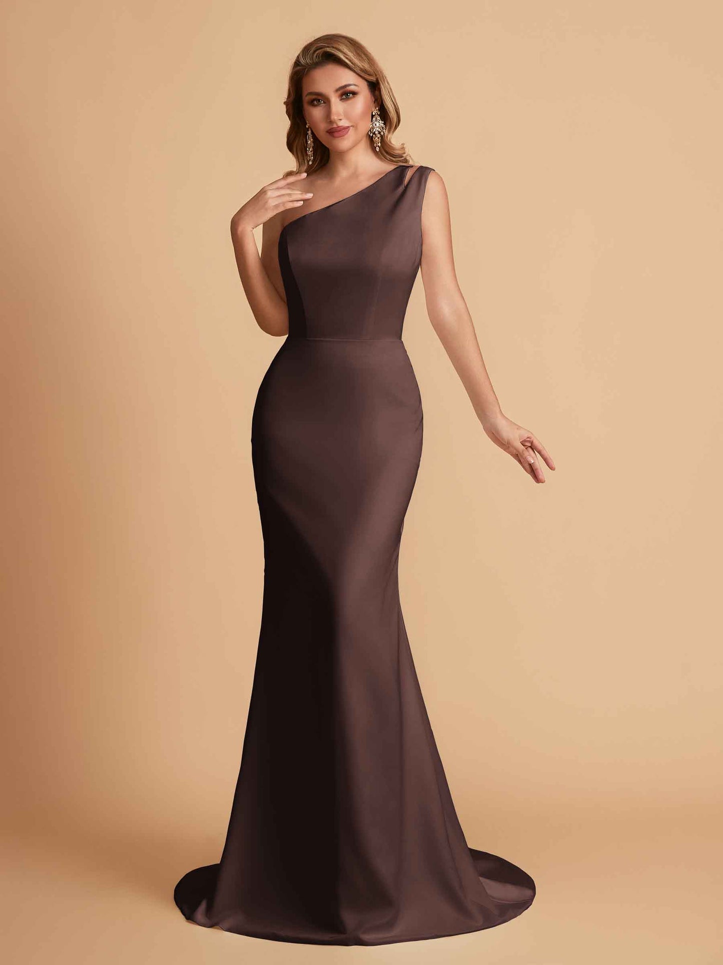 Elegant Satin One Shoulder Mermaid Side Slit Floor Length Bridesmaid Dresses