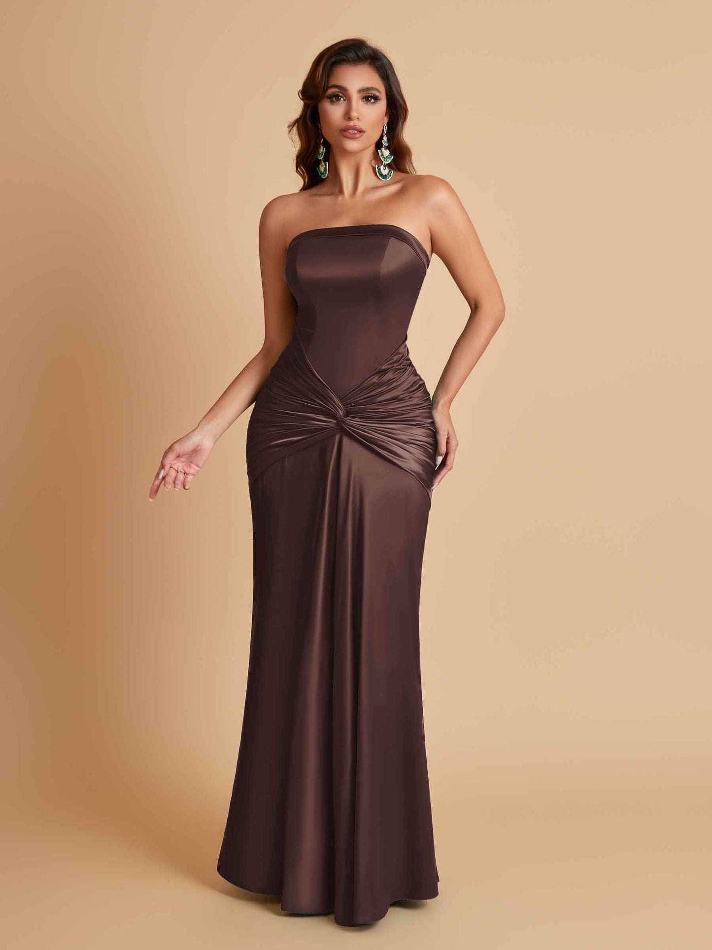 Sexy Soft Satin Mermaid Strapless Floor-Length Mermaid Bridesmaid Dresses