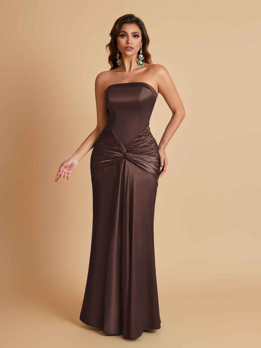 Sexy Soft Satin Mermaid Strapless Floor-Length Mermaid Bridesmaid Dresses