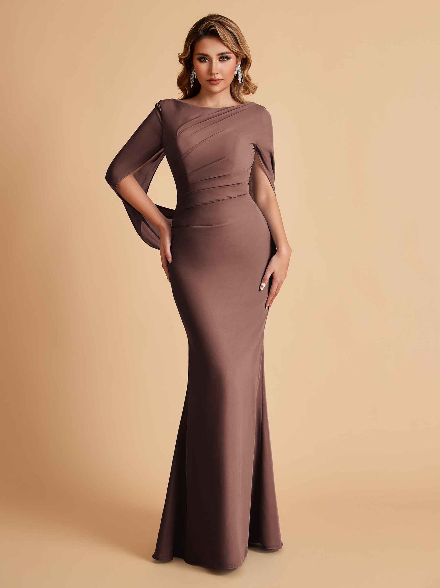 Elegant Mermaid Chiffon Half Sleeves Jewel Mother of the Brides Dresses Online