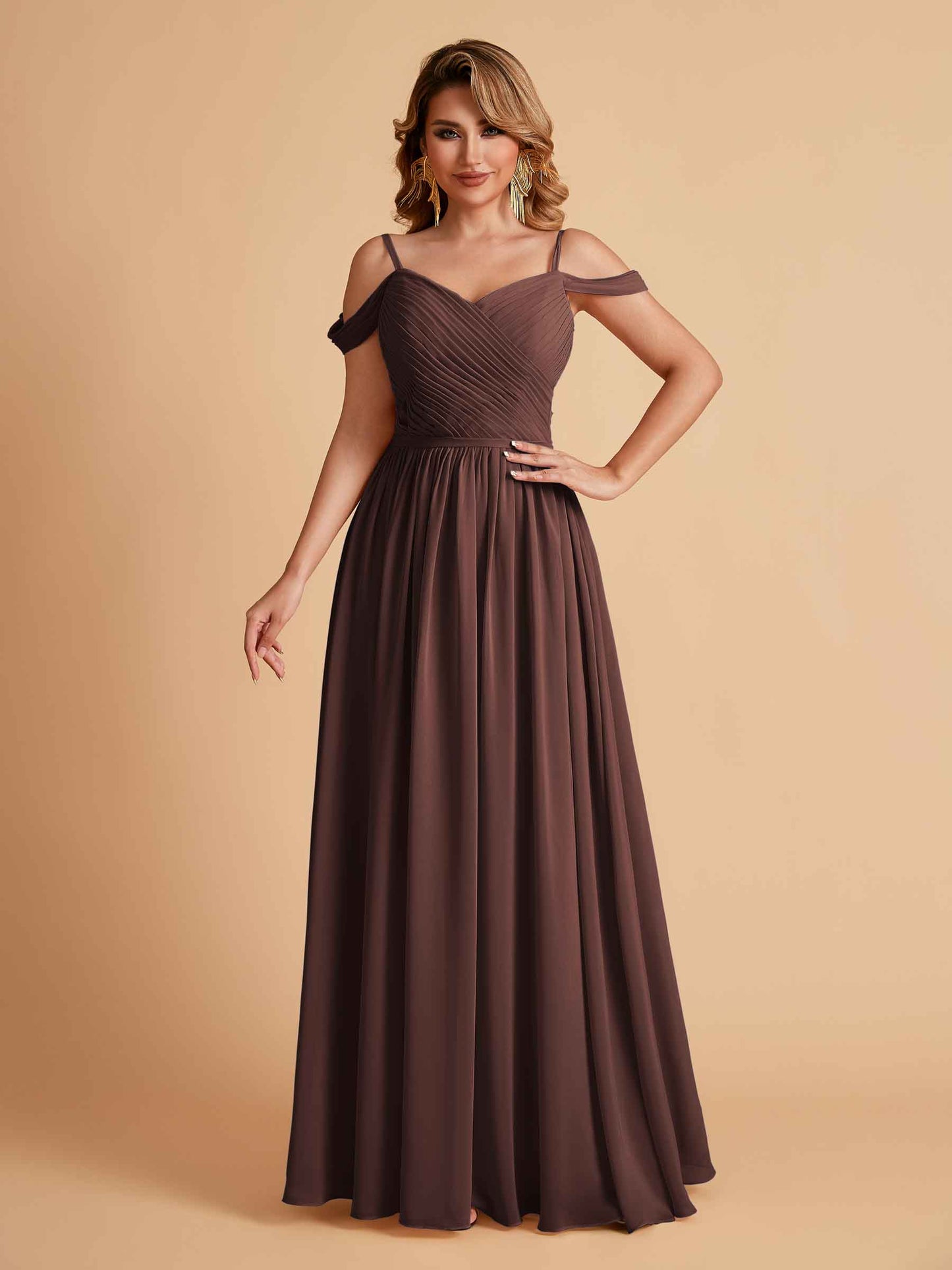 Elegant A-line Chiffon Off The Shoulder V-Neck Bridesmaid Dresses Online