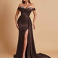 Gorgeous Soft Satin V-neck Off-the-Shoulder Side-Slit Mermaid Bridesmaid Dresses