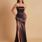 Elegant Soft Satin Strapless Split Side Mermaid Bridesmaid Dresses