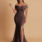 Elegant Soft Satin Mermaid Off Shoulder Side Slit Floor-Length Bridesmaid Dresses
