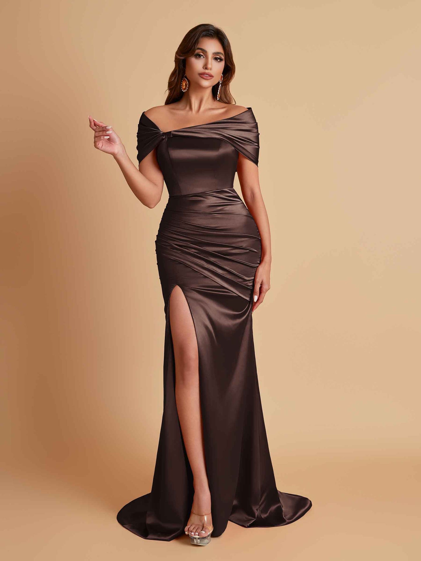 Elegant Soft Satin Off-the-shoulder Side-Slit Mermaid Bridesmaid Dresses