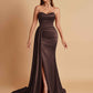 Elegant Soft Satin Sweetheart Strapless Side-Slit Mermaid Bridesmaid Dresses