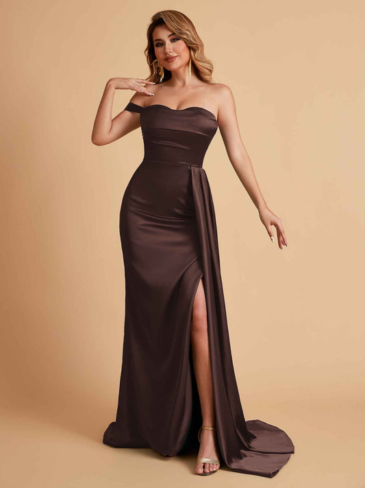 Sexy One-Shoulder Sweetheart With Train With High Split Floor-Length Bridesmaid Dresses