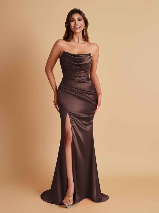 Sexy Soft Satin Mermaid Side Slit Floor-Length Mermaid Bridesmaid Dresses