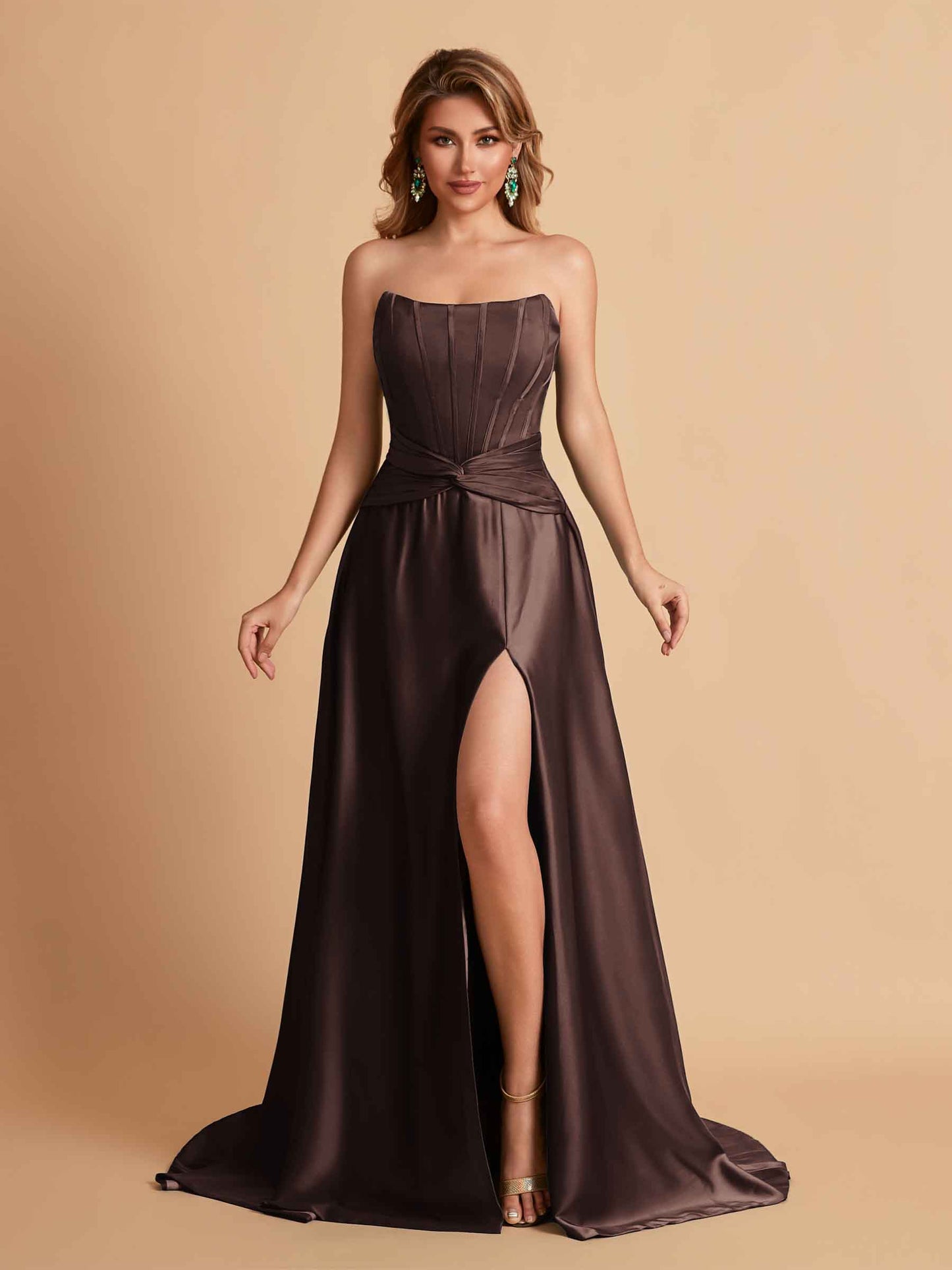Elegant Satin Sweetheart A-Line Side Slit Floor Length Bridesmaid Dresses
