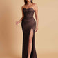 Sexy Strapless Soft Satin Side Slit Floor-Length Mermaid Bridesmaid Dresses