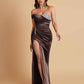 Sexy Soft Satin Mermaid One Shoulder Side Slit Floor-Length Mermaid Bridesmaid Dresses