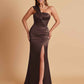 Elegant Soft Satin One Shoulder Strapless Side-Slit Mermaid Bridesmaid Dresses