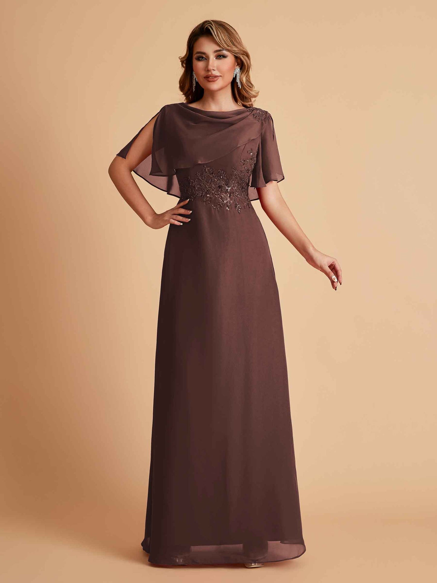 Elegant A-Line Chiffon Half Sleeves Jewel Mother of the Brides Dresses Online