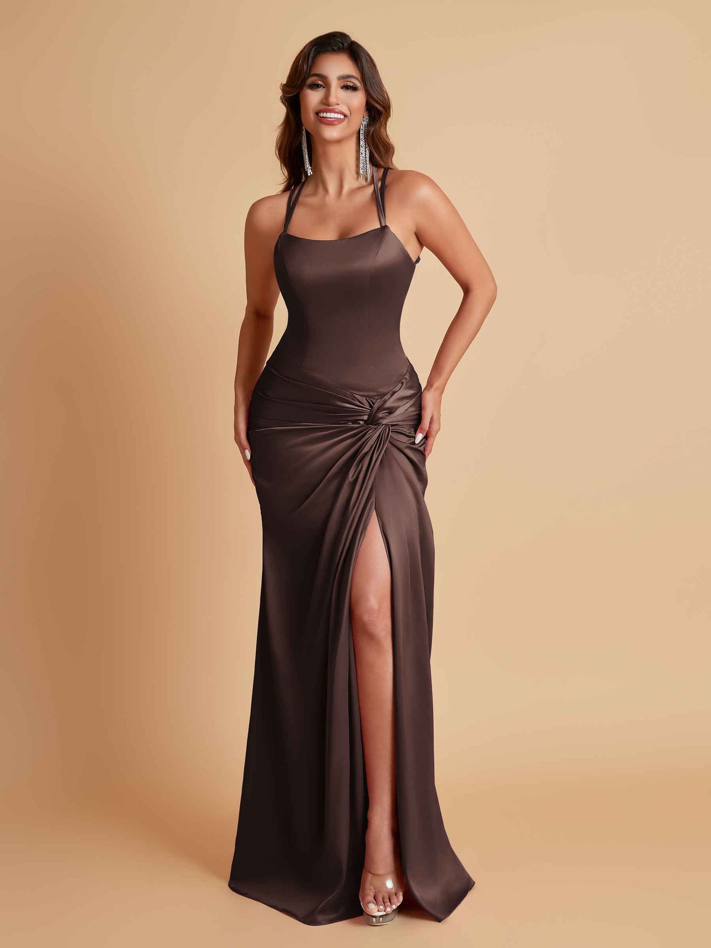 Gorgeous Square Criss Cross Soft Satin Side Slit Floor-Length Mermaid Bridesmaid Dresses