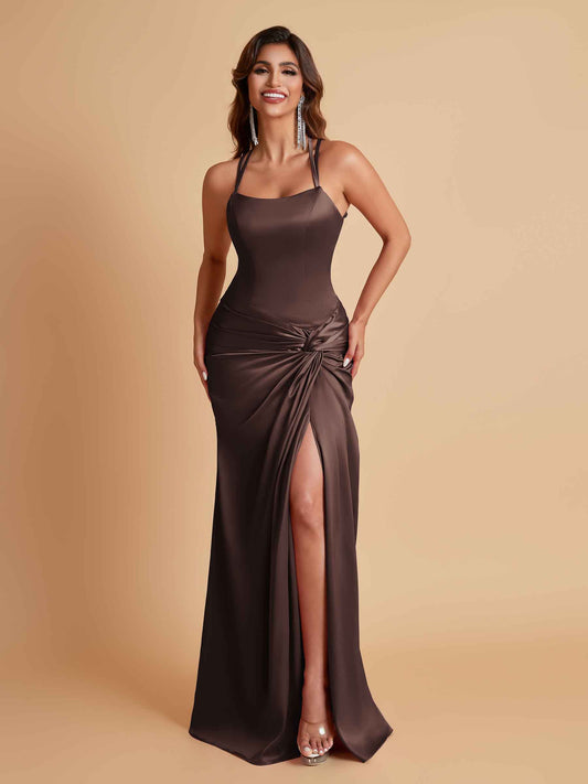 Gorgeous Square Criss Cross Soft Satin Side Slit Floor-Length Mermaid Bridesmaid Dresses