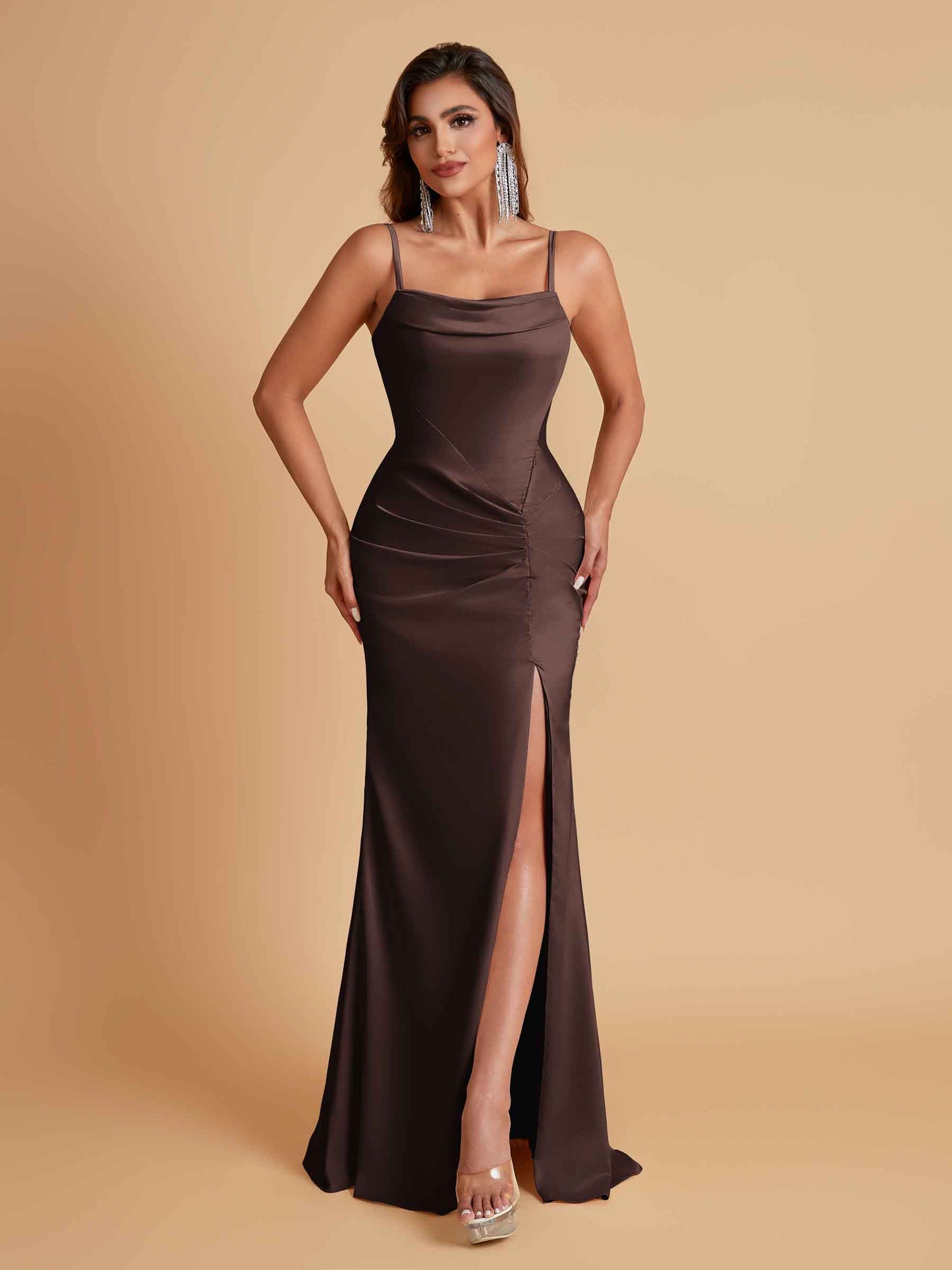 Gorgeous Spaghetti Straps Soft Satin Side Slit Floor-Length Mermaid Bridesmaid Dresses