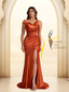 Sexy Soft Satin Mermaid V-neck Floor-Length Mermaid Bridesmaid Dresses