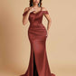 Sexy Soft Satin Mermaid Off Shoulder Side Slit Floor-Length Mermaid Bridesmaid Dresses