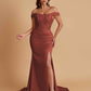 Elegant Soft Satin Mermaid Off Shoulder Side Slit Floor-Length Mermaid Bridesmaid Dresses