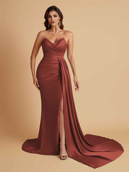 Sexy Soft Satin Mermaid V-neck Floor-Length Mermaid Bridesmaid Dresses