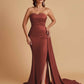 Simple Soft Satin Mermaid Strapless Floor-Length Mermaid Bridesmaid Dresses
