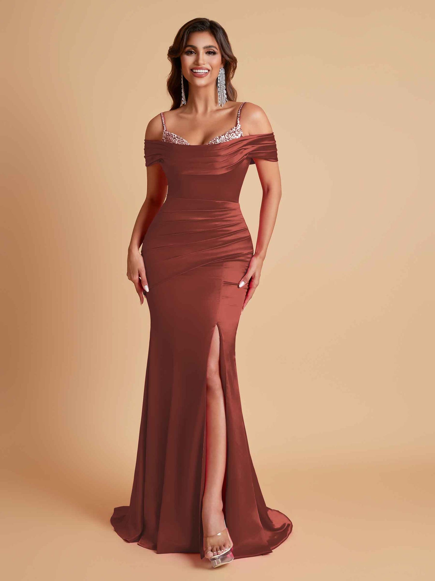 Elegant Soft Satin Mermaid Spaghetti Straps Floor-Length Mermaid Bridesmaid Dresses