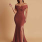 Elegant Soft Satin Mermaid Off Shoulder Side Slit Floor-Length Bridesmaid Dresses