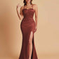 Sexy Soft Satin Mermaid Spaghetti Straps Side Slit Floor-Length Bridesmaid Dresses