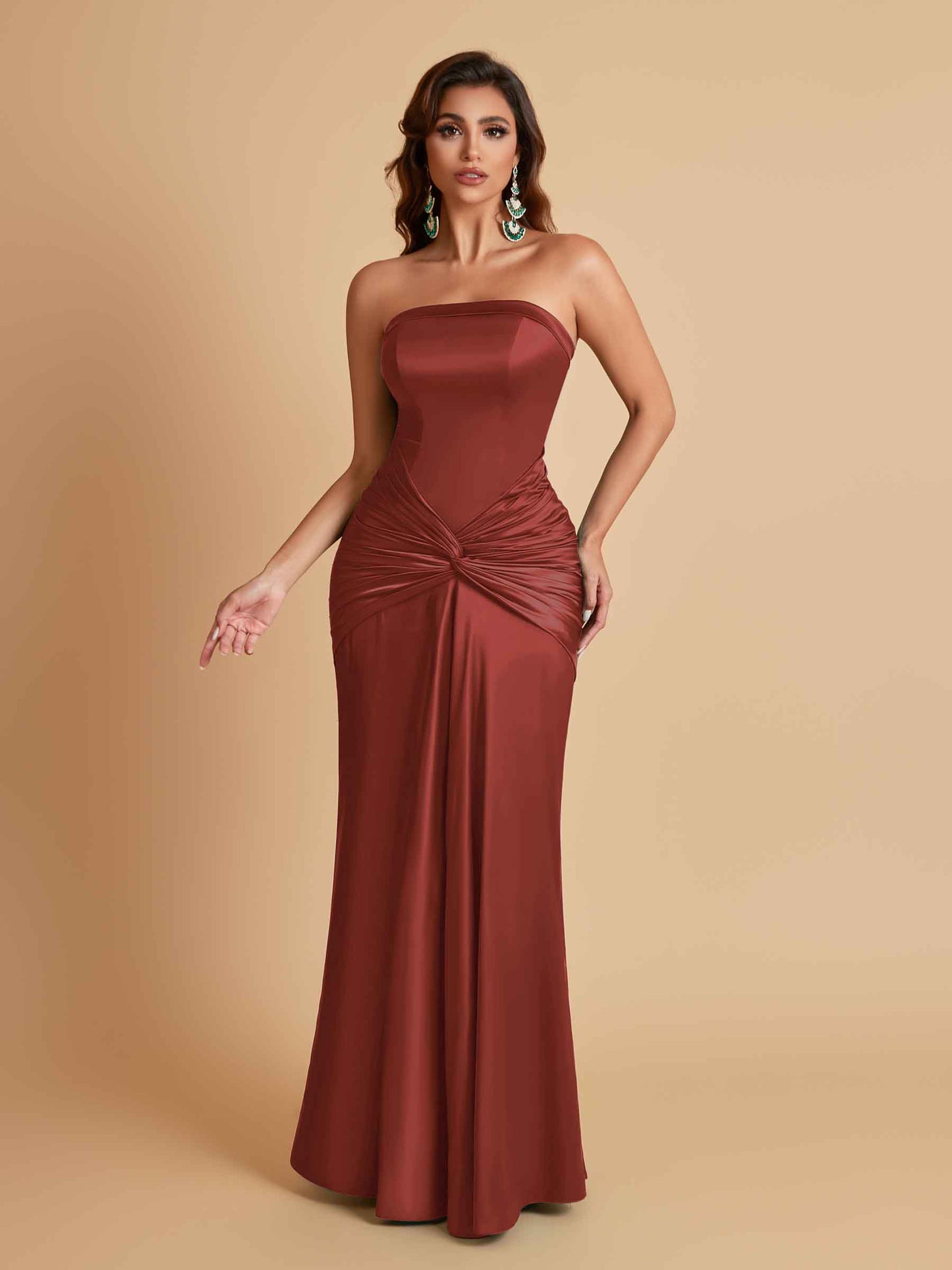 Sexy Soft Satin Mermaid Strapless Floor-Length Mermaid Bridesmaid Dresses
