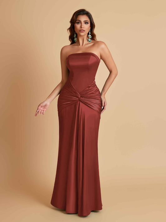 Sexy Soft Satin Mermaid Strapless Floor-Length Mermaid Bridesmaid Dresses