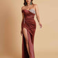 Sexy Soft Satin Mermaid One Shoulder Side Slit Floor-Length Mermaid Bridesmaid Dresses