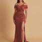Sexy Soft Satin Mermaid Cold Shoulder Side Slit Floor-Length Bridesmaid Dresses Online