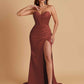 Elegant Soft Satin Mermaid V-neck Side Slit Floor-Length Bridesmaid Dresses Online