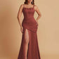 Sexy Soft Satin Mermaid Spaghetti Straps Side Slit Floor-Length Bridesmaid Dresses