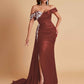 Elegant Soft Satin Mermaid Off Shoulder Floor-Length Mermaid Bridesmaid Dresses