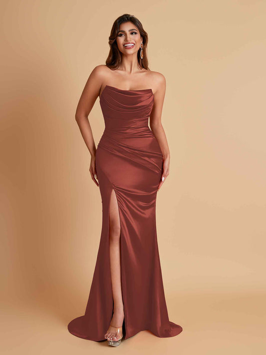 Sexy Soft Satin Mermaid Side Slit Floor-Length Mermaid Bridesmaid Dresses